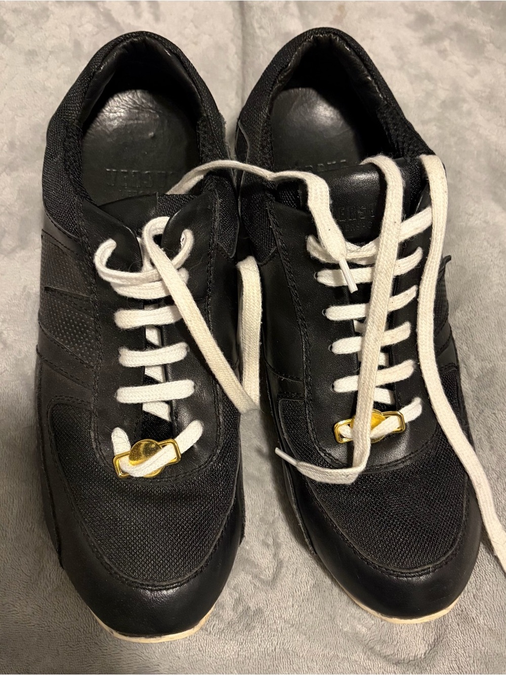 Versus Versace Black Sneakers with White Laces and Gold Accent